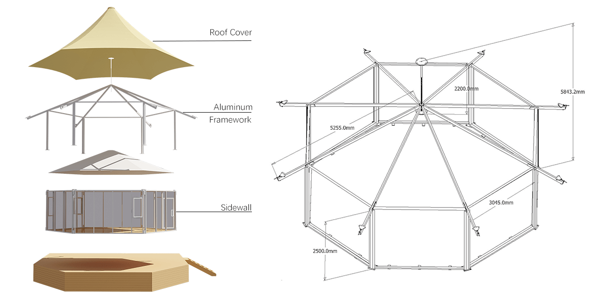 Octagonal Lodge Tent Framework