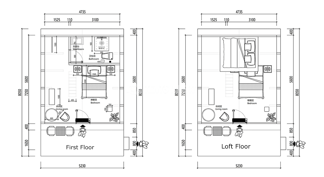 A Frame wooden Cabin interior layout
