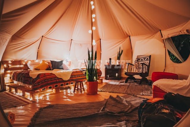 A cozy interior of a tent
